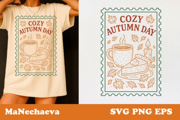 Cozy Autumn Day Postage Stamp SVG