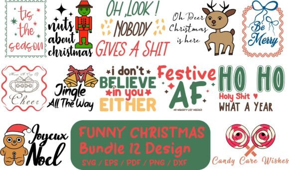 Retro Funny Christmas Bundle SVG PNG
